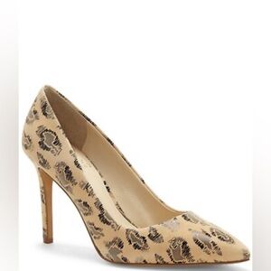 New Vince Camuto Savilla Natural‎ Tan Black Leopard Print Pumps Heels Shoes 8.5